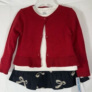 Carter's Toddler Girl 2T 2-Piece Bow Sweatshirt Skirt Sweater Set NEW